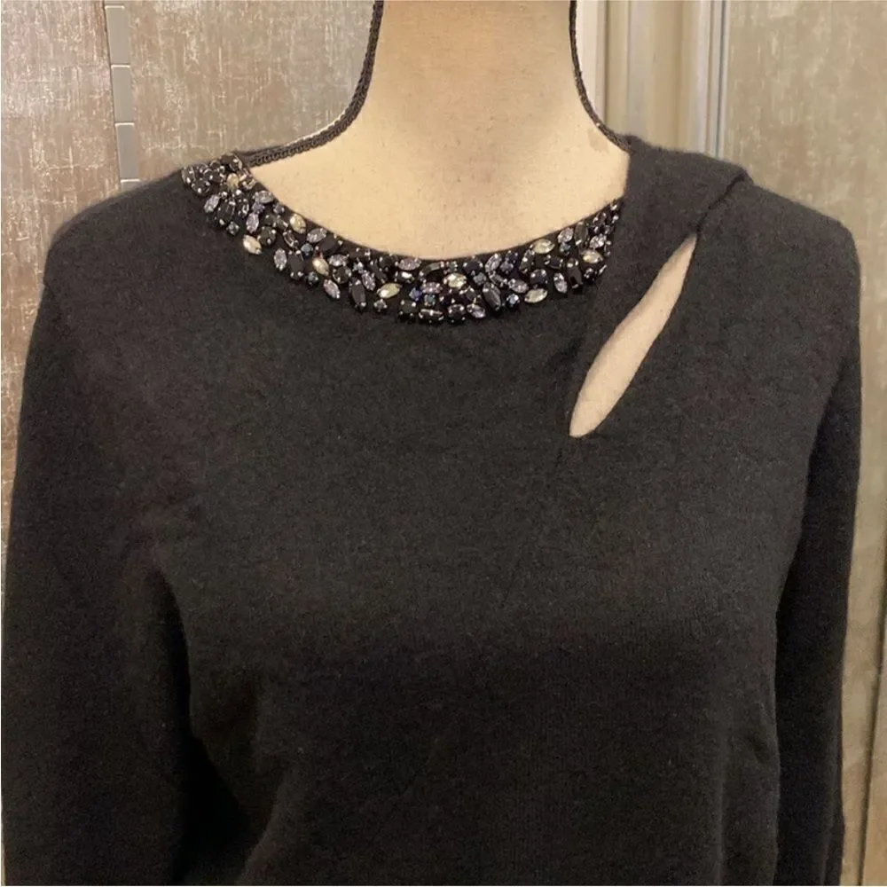 Magaschoni Elegant Black Sweater with Embellished Neckline, M